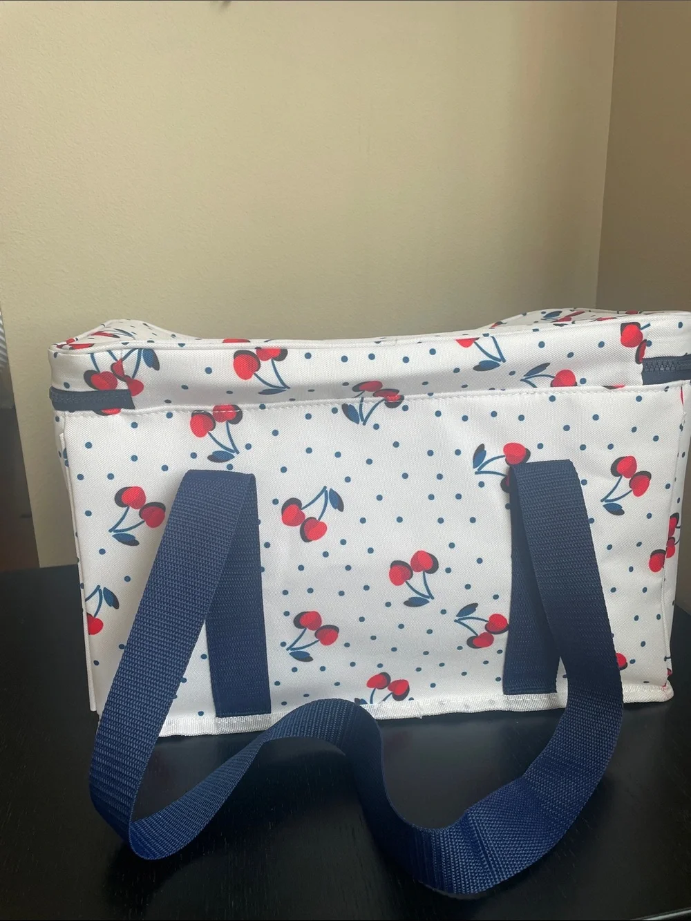 Kate Spade Insulated Cooler Bag Blue/White Cherries Polka Dot NWT